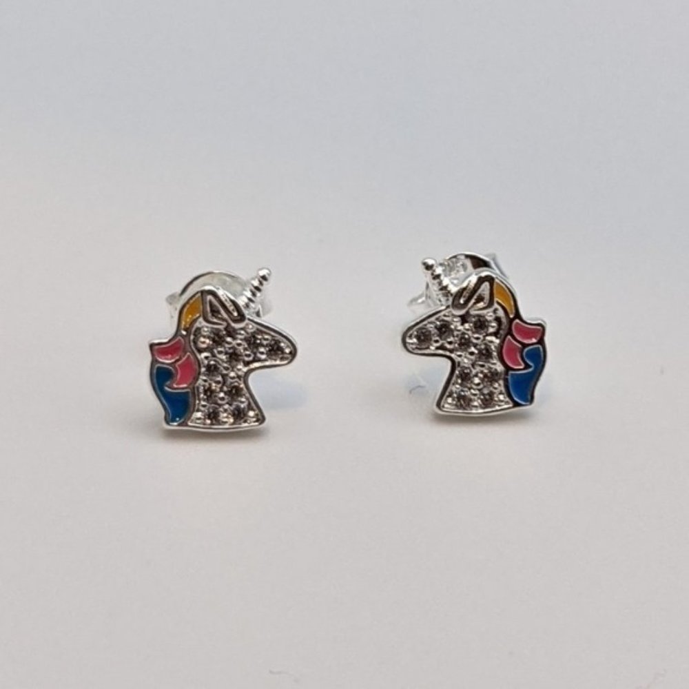 Unicorn stud earrings 925 sterling silver - Picture 1 of 4